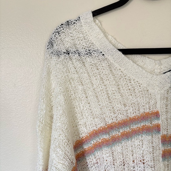 Daytrip | White Striped Multicolor Fringe Sweater | Size Small - Picture 7 of 15